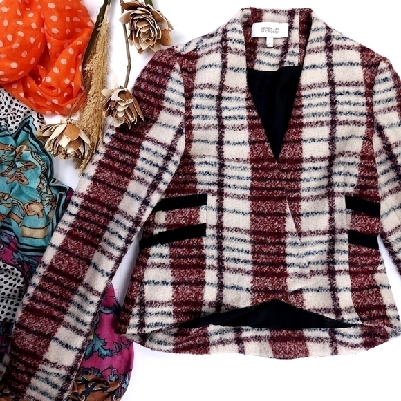 Derek Lam 10 Crosby Wool Blazer White Red Plaid Sz 4 - Picture 2 of 12